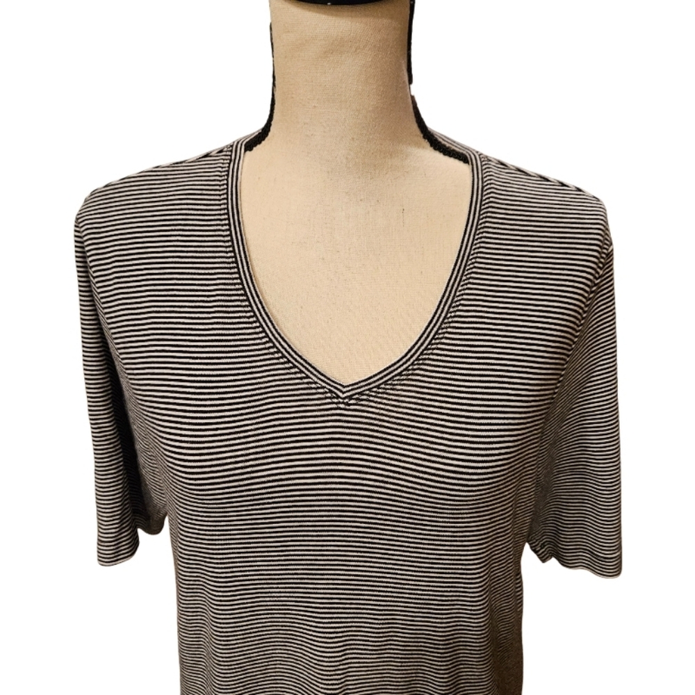 Chico's Black and White Striped Shirt - Picture 2 of 6